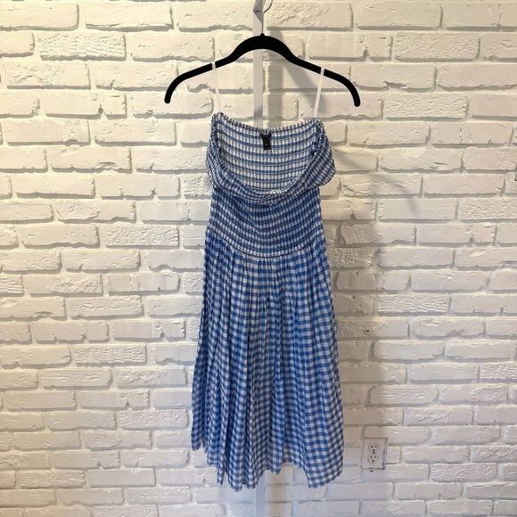 J.Crew Blue Gingham Smocked Midi Dress – XS - Picture 4 of 4